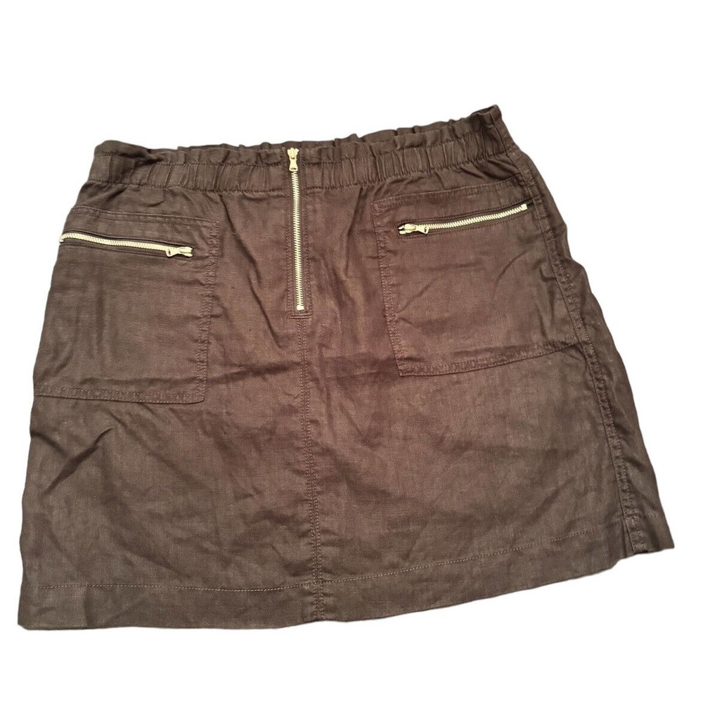Lou & Grey Black Linen Mini Skirt‎ With Zipper Pockets Womens Size Small
